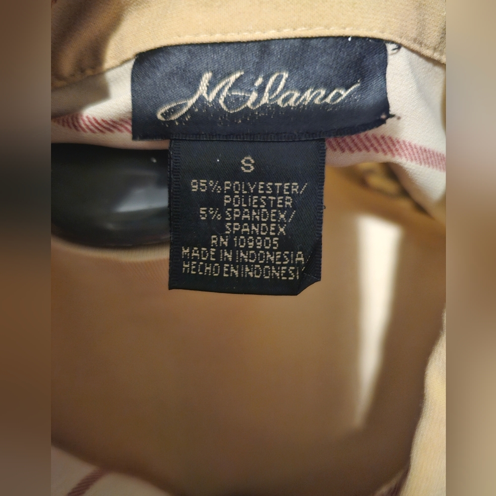 Milano Women's Tan and Gray Striped Shirt - Picture 3 of 3
